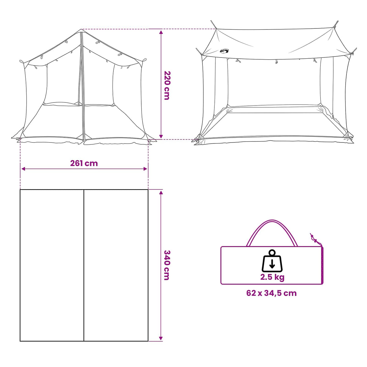 Tents Camping Tarp Mesh Walls Brown Grey 340 X 260 220 Cm 340 X 260 X 220 Cm 340