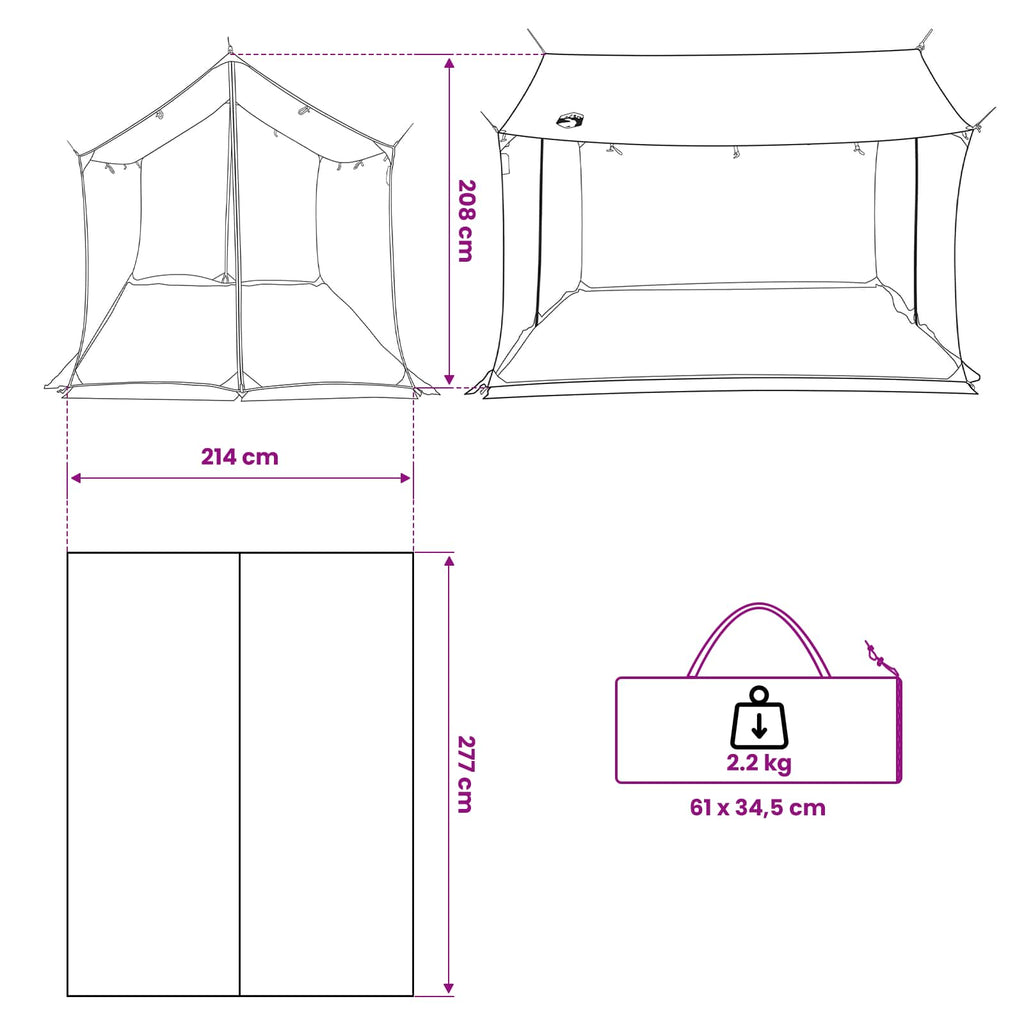 Tents Camping Tarp Shelter Mesh Walls Brown Grey Waterproof 270x210x210cm 270 cm