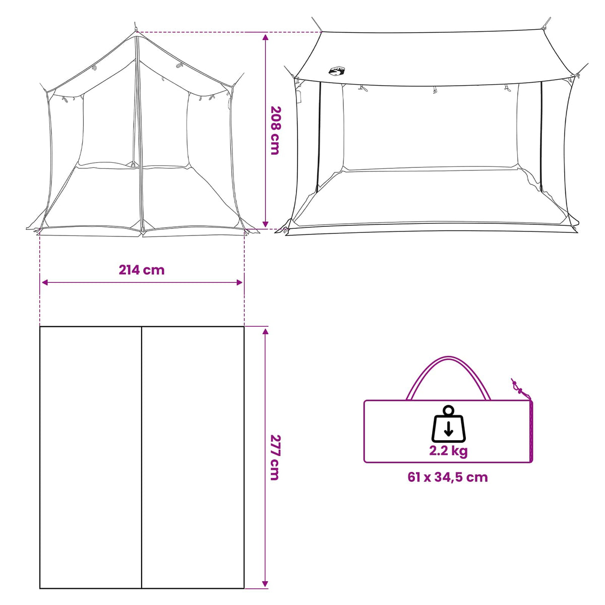 Tents Camping Tarp Shelter Mesh Walls Brown Grey Waterproof 270x210x210cm 270 cm