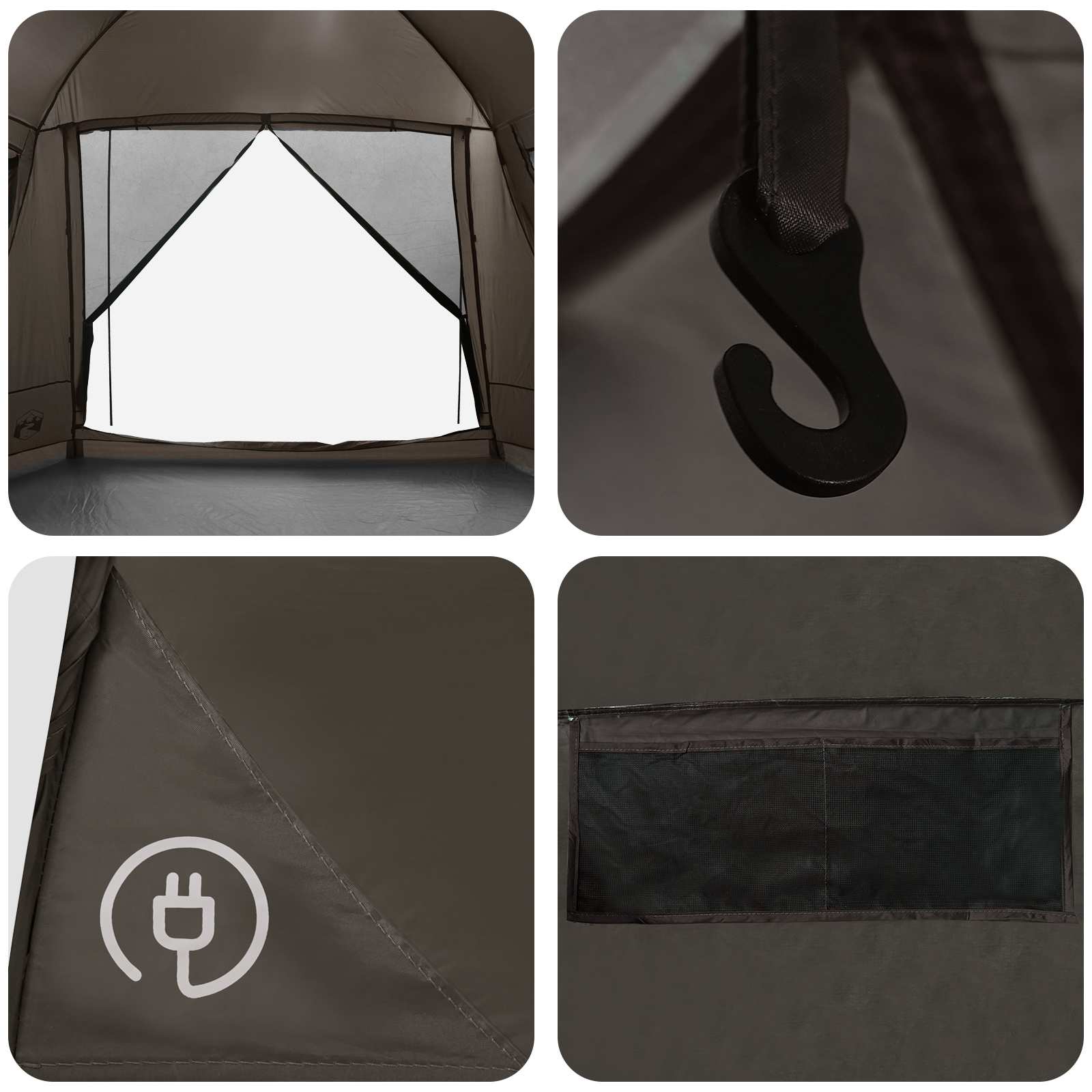 Cabin Tent With Roof Brown Grey Polyester And Steel