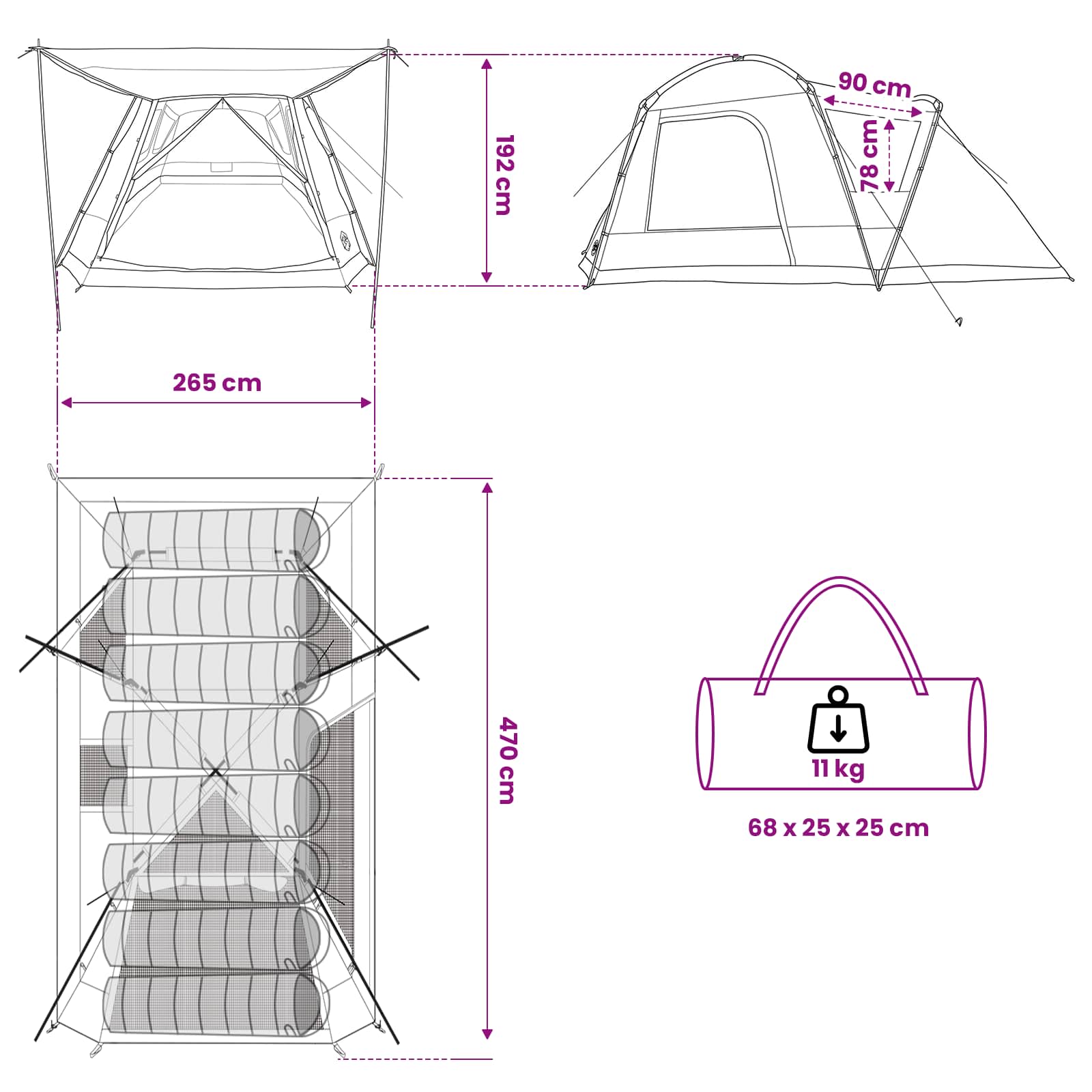 Cabin Tent With Roof Brown Grey Polyester And Steel