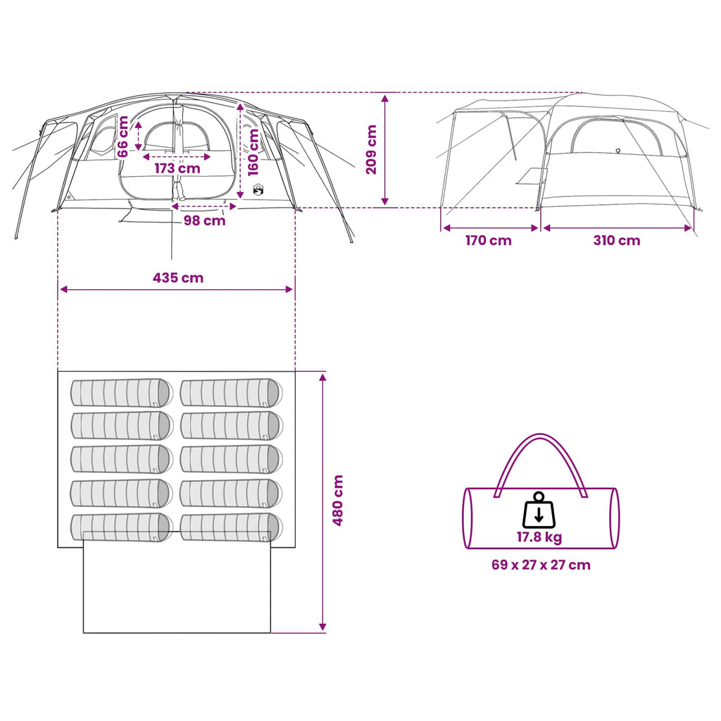 Tunnel Tent 427 X 305 X 205 Cm Polyester And Steel