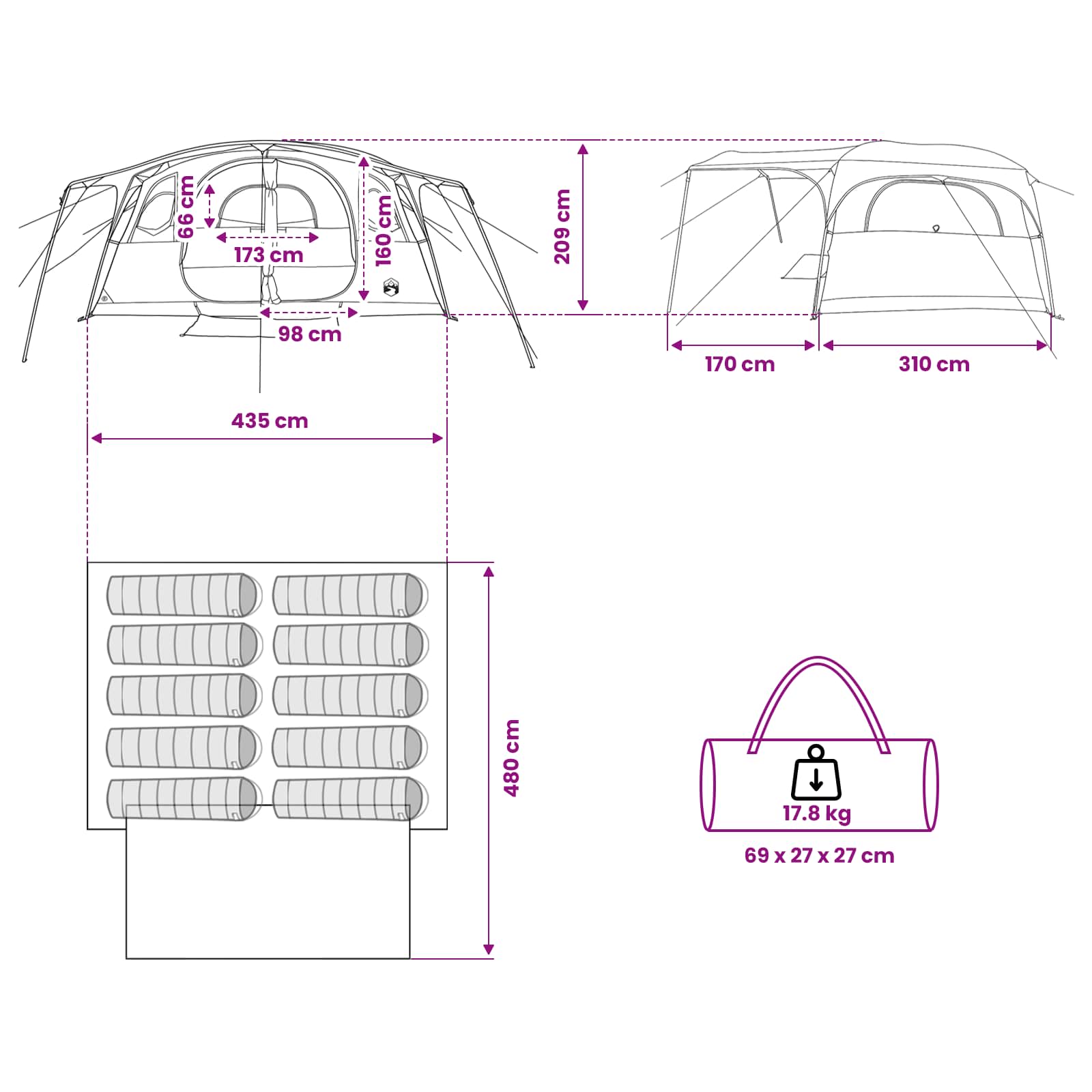 Tunnel Tent 427 X 305 X 205 Cm Polyester And Steel