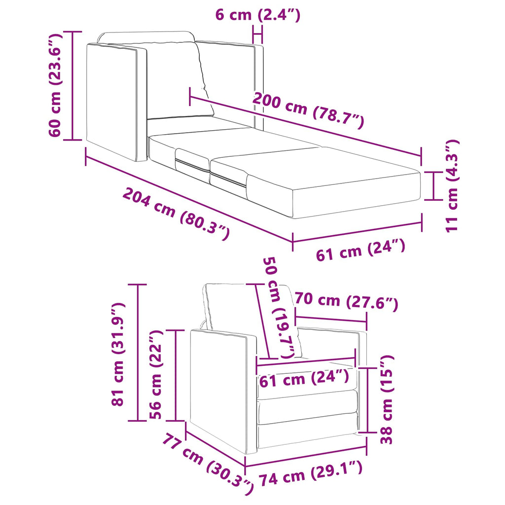 Folding Sofa Bed 74 X 77 X 81 Cm Velvet