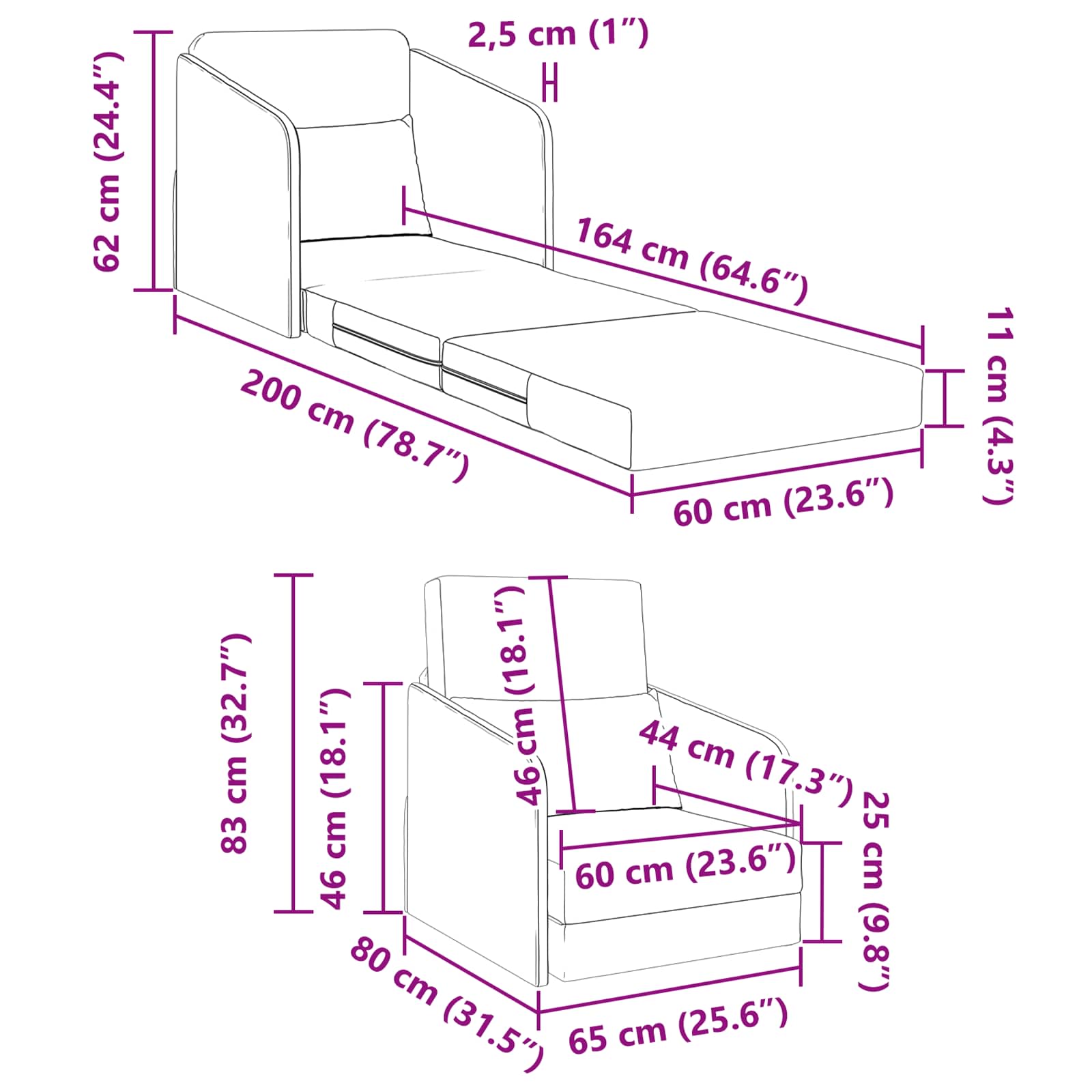 Folding Sofa Bed 65 X 80 X 83 Cm Velvet