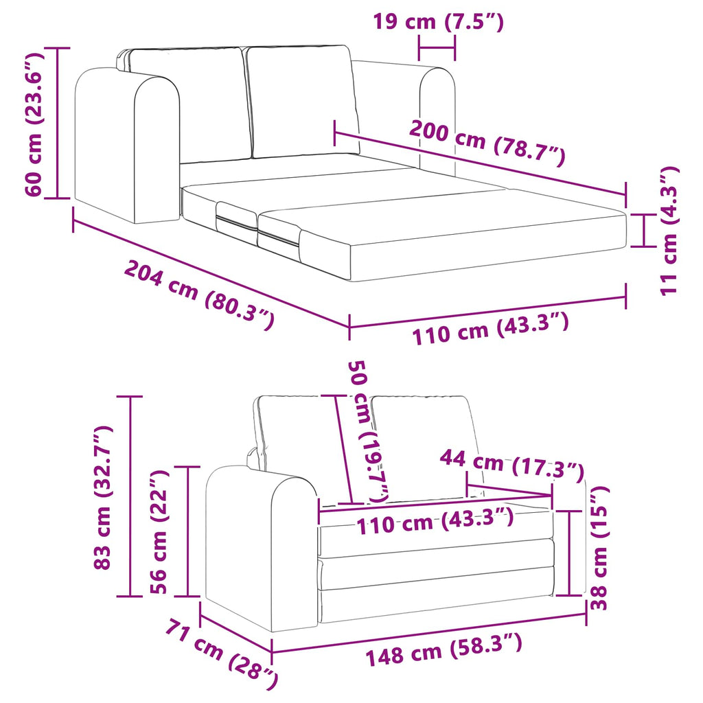 Folding Sofa Bed 148 X 71 X 83 Cm Fabric