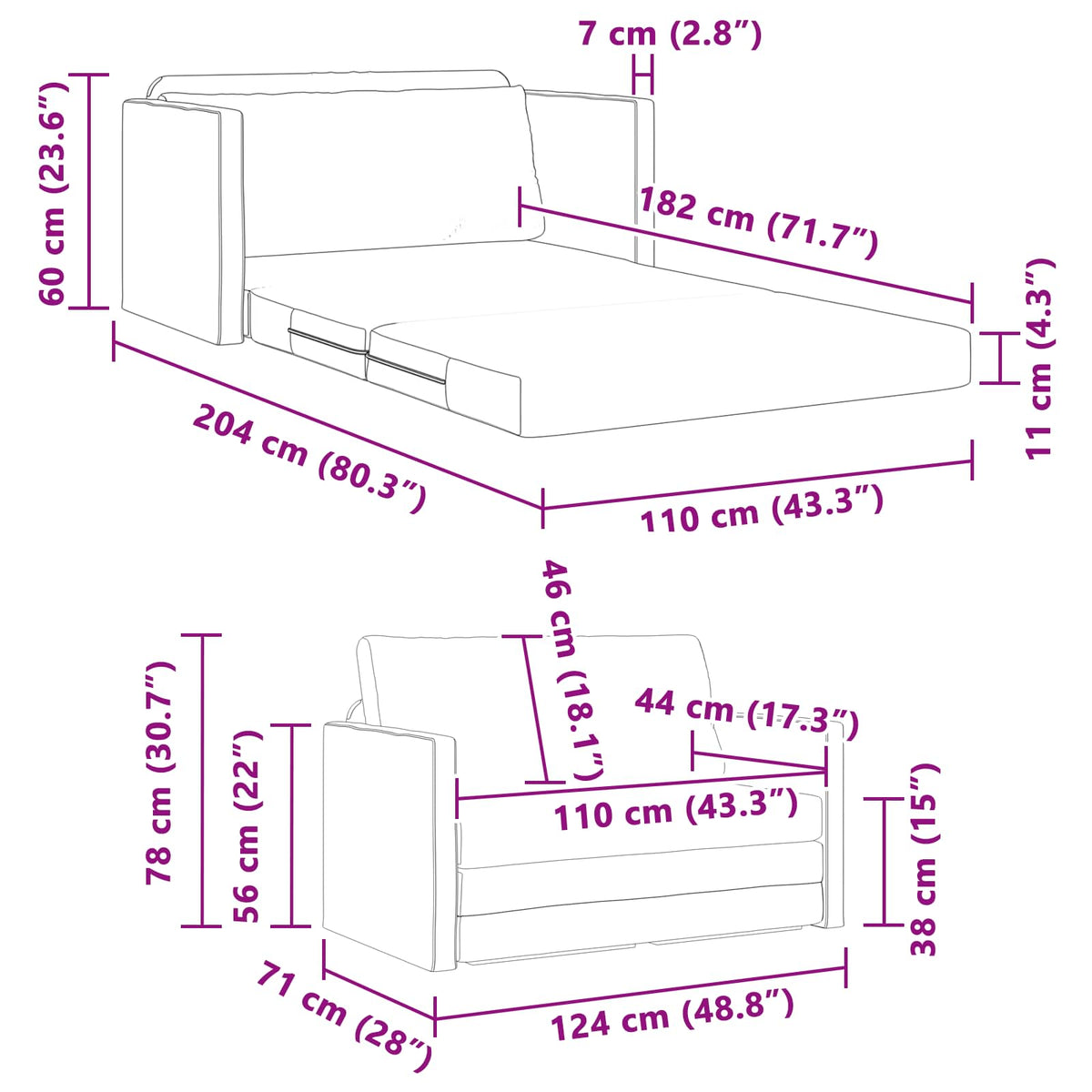 Folding Sofa Bed 124 X 71 X 78 Cm Velvet