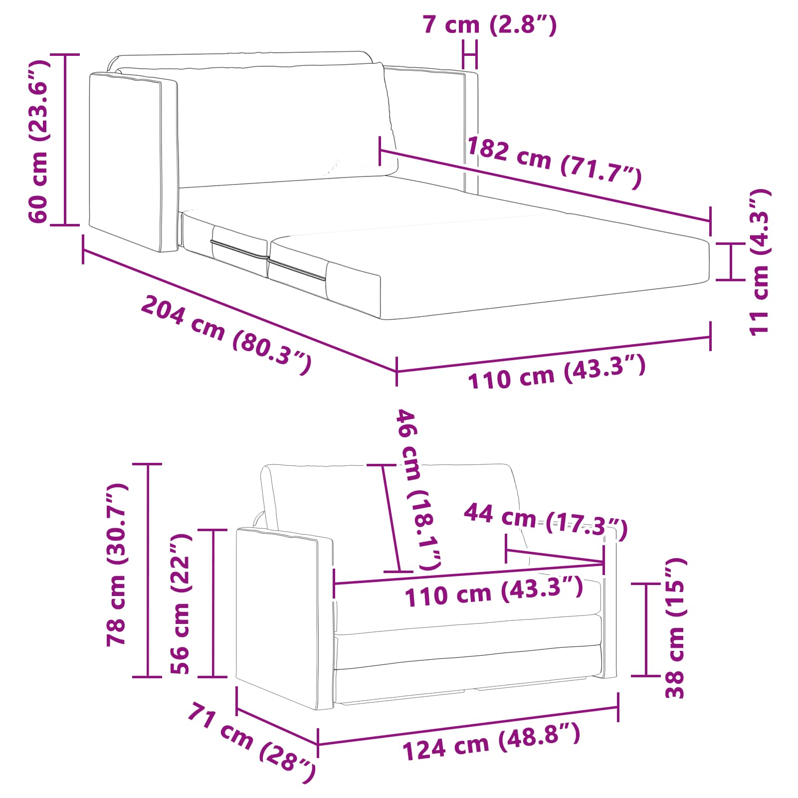 Folding Sofa Bed 124 X 71 X 78 Cm Velvet