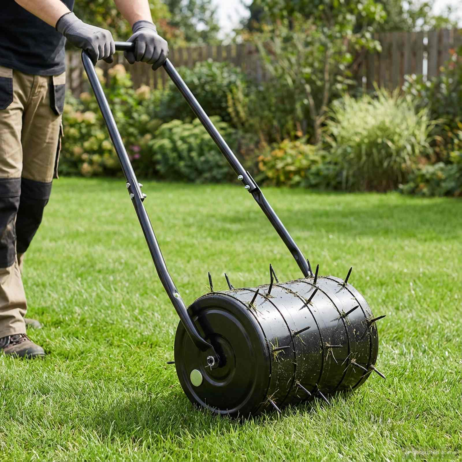 Lawn Roller Pull With Aerator Clamps Black 110 X 52 Cm Iron