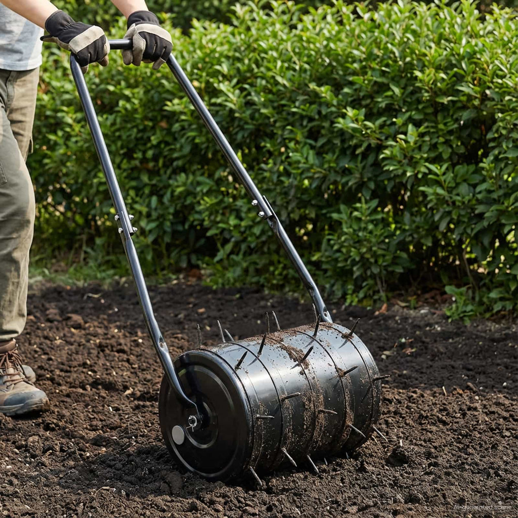 Lawn Roller Pull With Aerator Clamps Black 110 X 52 Cm Iron