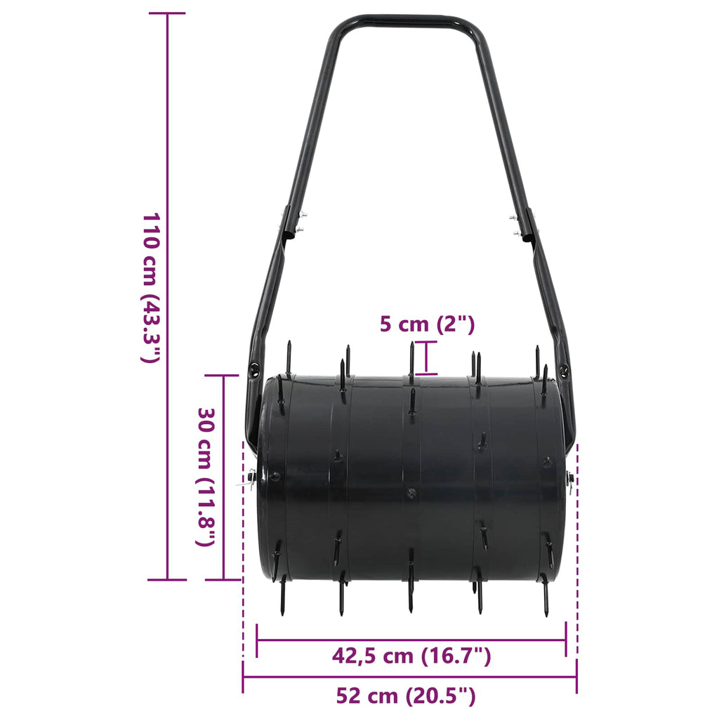 Lawn Roller Pull With Aerator Clamps Black 110 X 52 Cm Iron