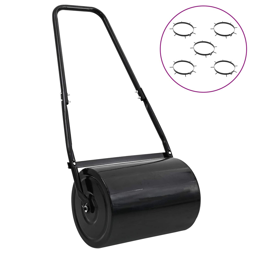Lawn Roller Pull With Aerator Clamps Black 110 X 52 Cm Iron