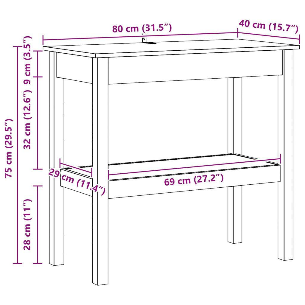 Console Table 80 X 40 X 75 Cm Solid Pine Wood