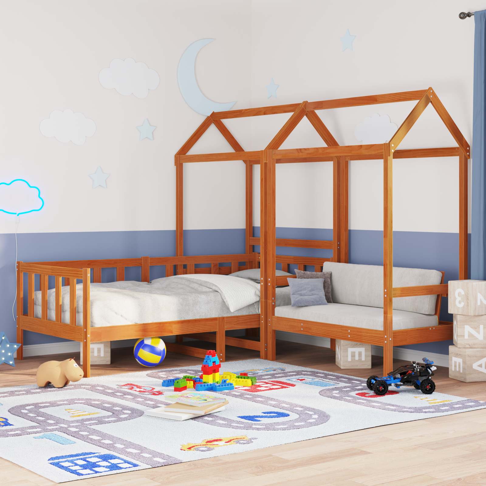 Day Bed And Bench Set With Roof Without Mattress