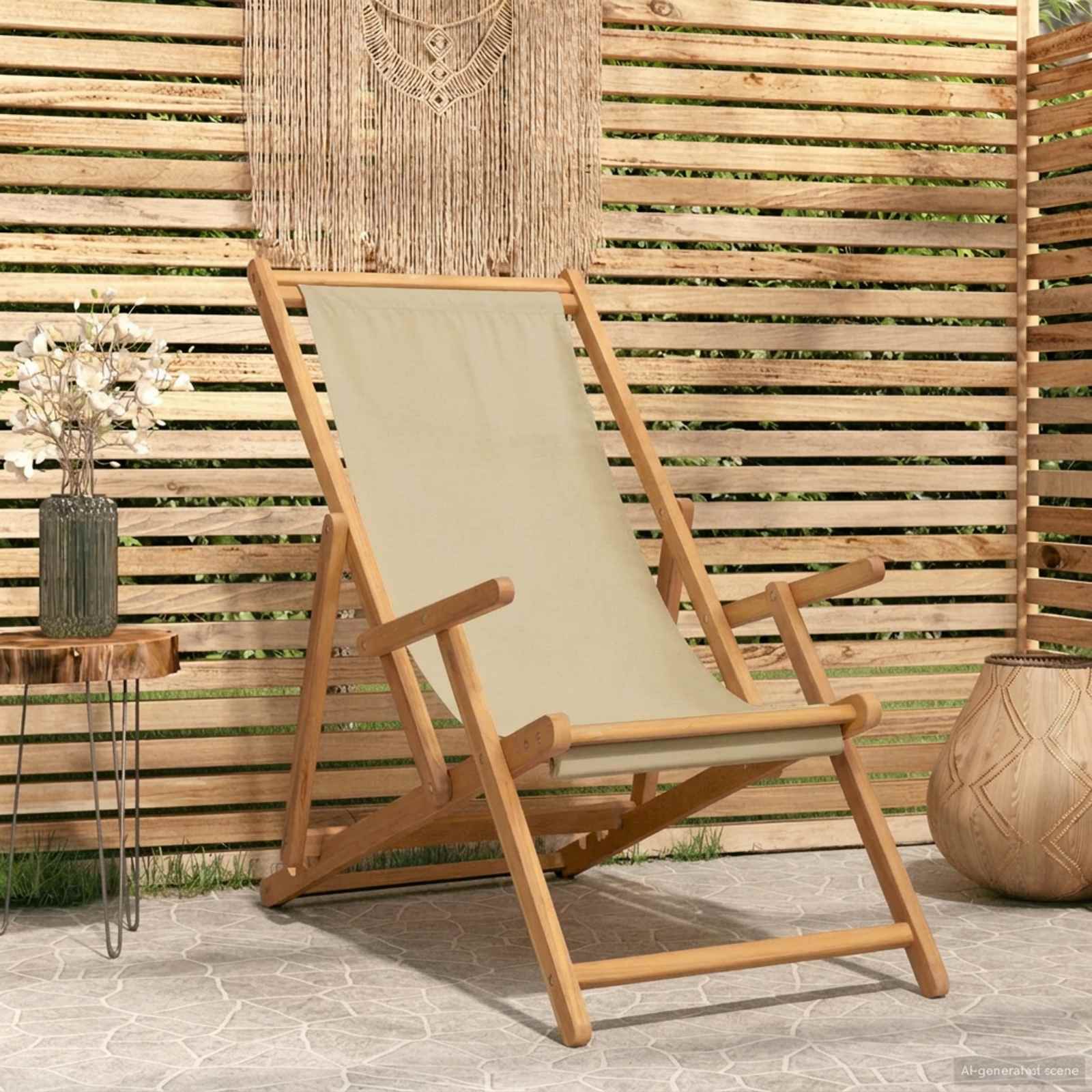 Folding Beach Chair Solid Wood Teak