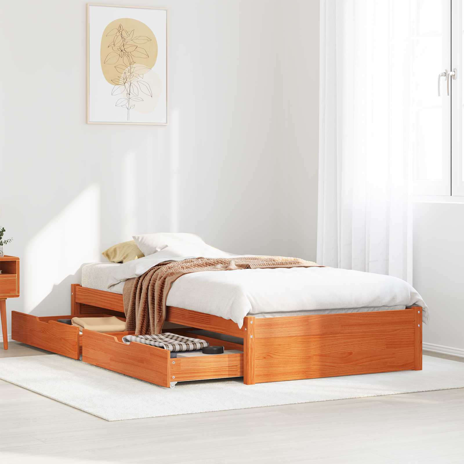 Bed Frame | Pine | Solid Pine Wood | Small Single | Storage