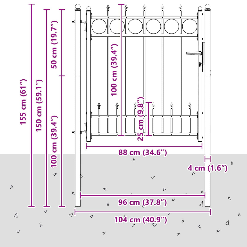 Fence Gate Horst Steel Black Lockable