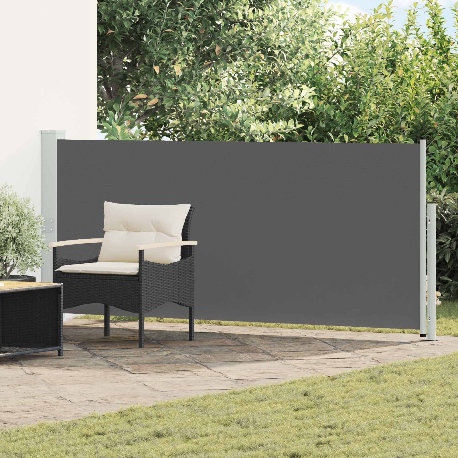 Side Awning | Fabric + Grey Steel Cover