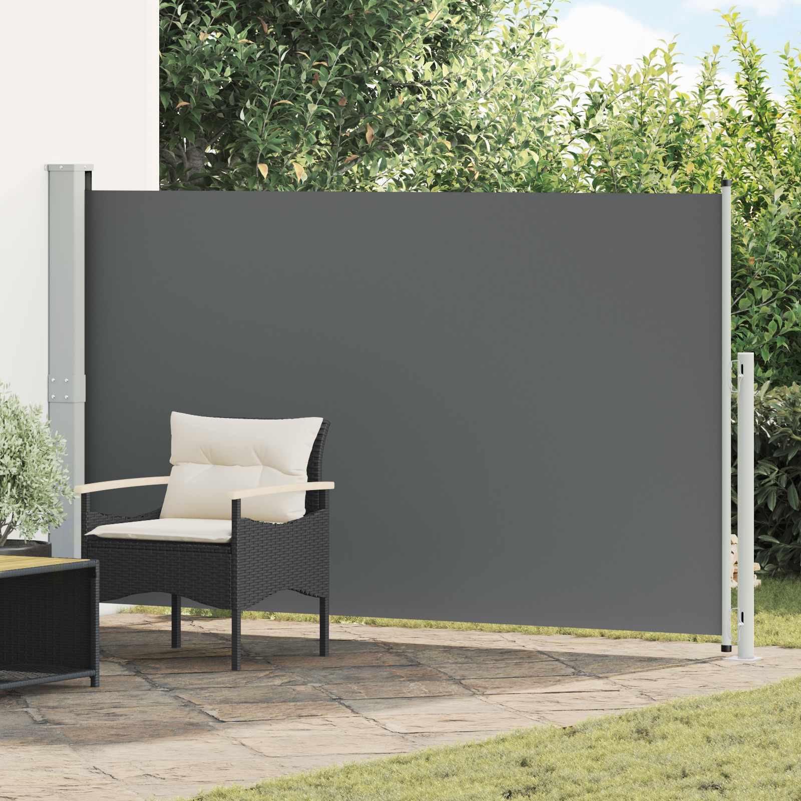Side Awning | Fabric + Grey Steel Cover