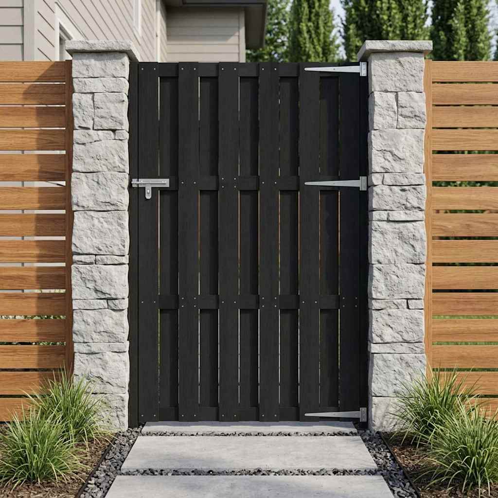 Garden Gate Black Wpc 100X180Cm Privacy Fence Weather Resistant Black 100 X 180