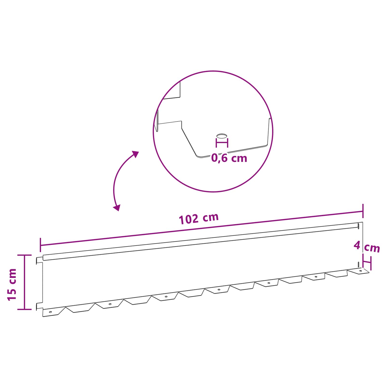 Lawn Edging 30 Pcs 102 X 15 X 4 Cm Steel Silver