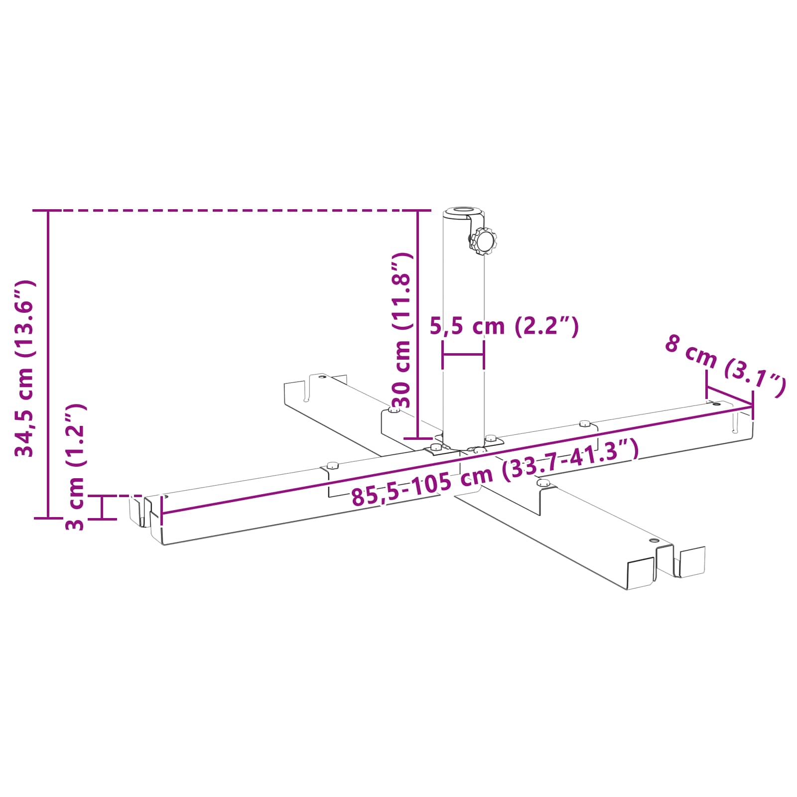 Parasol Base For 25–50 Mm Pole Manual Black Powder-Coated Steel