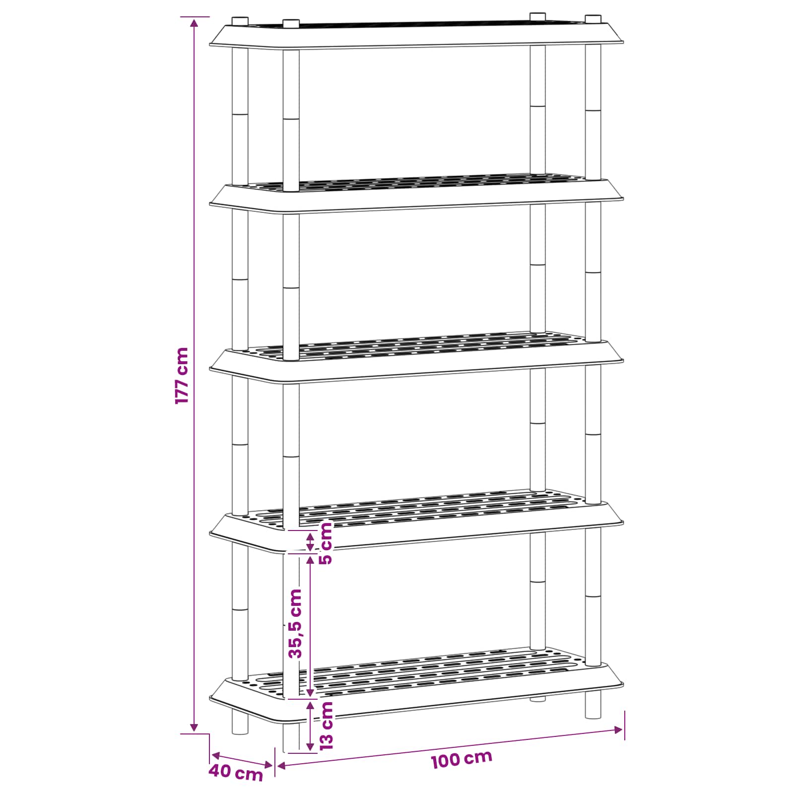 Shelving Unit 100 X 40 X 177 Cm Pp