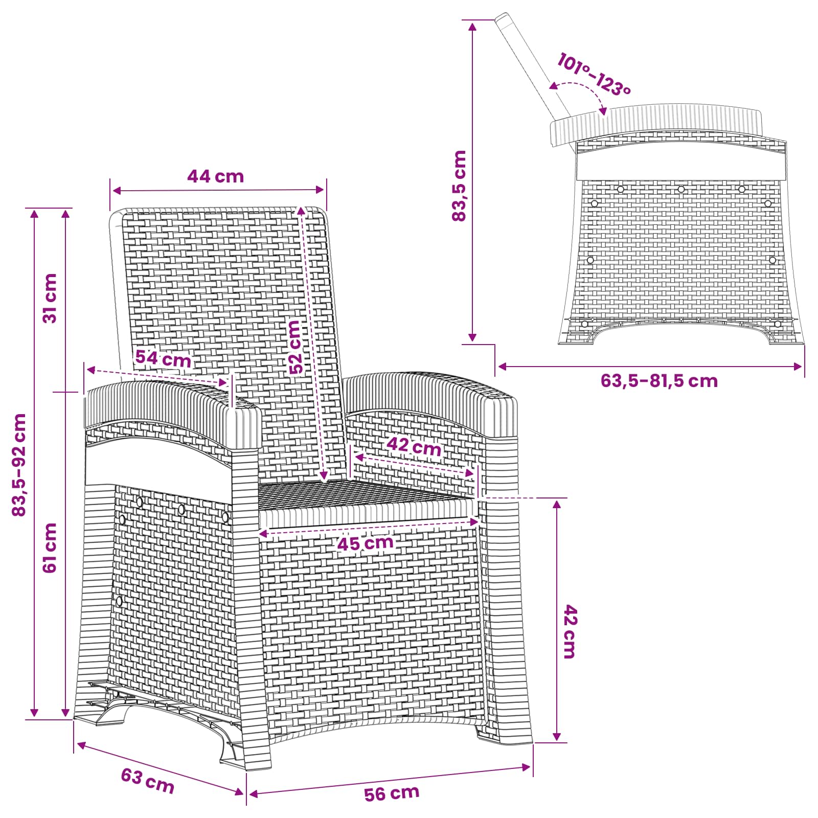 Reclining Garden Chair Rattan Look Pp