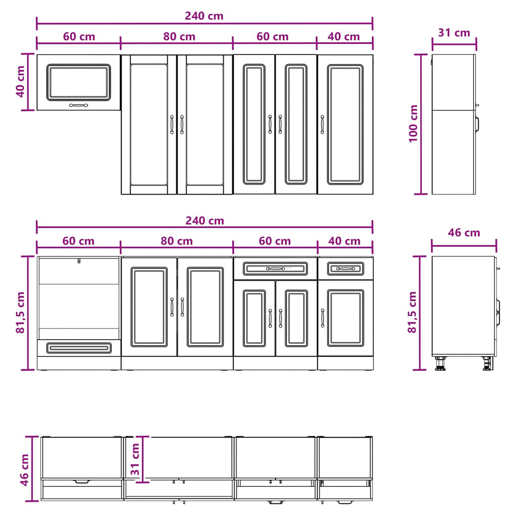 Cabinet Set With Drawer With Shelf 8 Pcs Engineered Wood