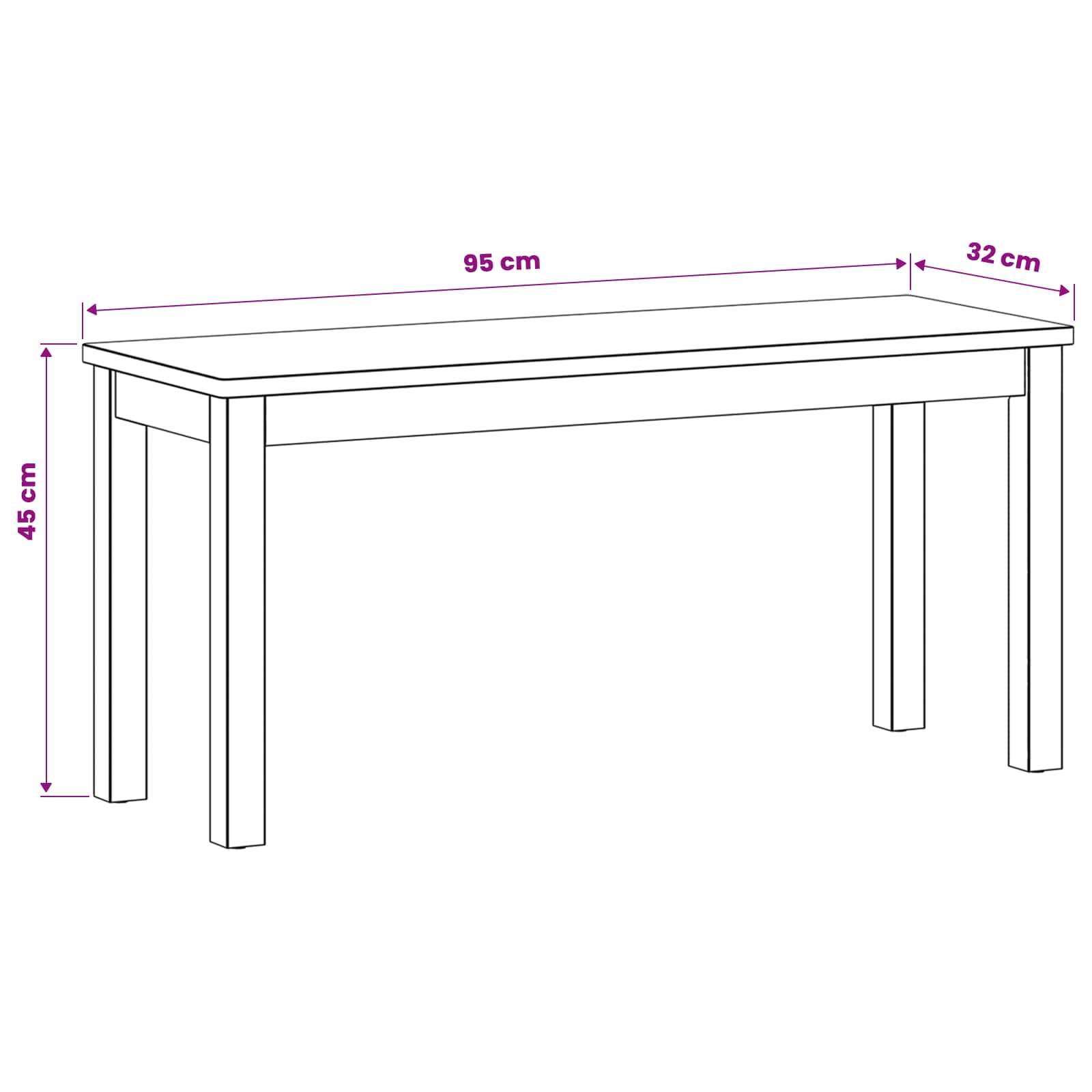 Dining Bench 95 X 32 X 45 Cm Solid Oak Wood Natural