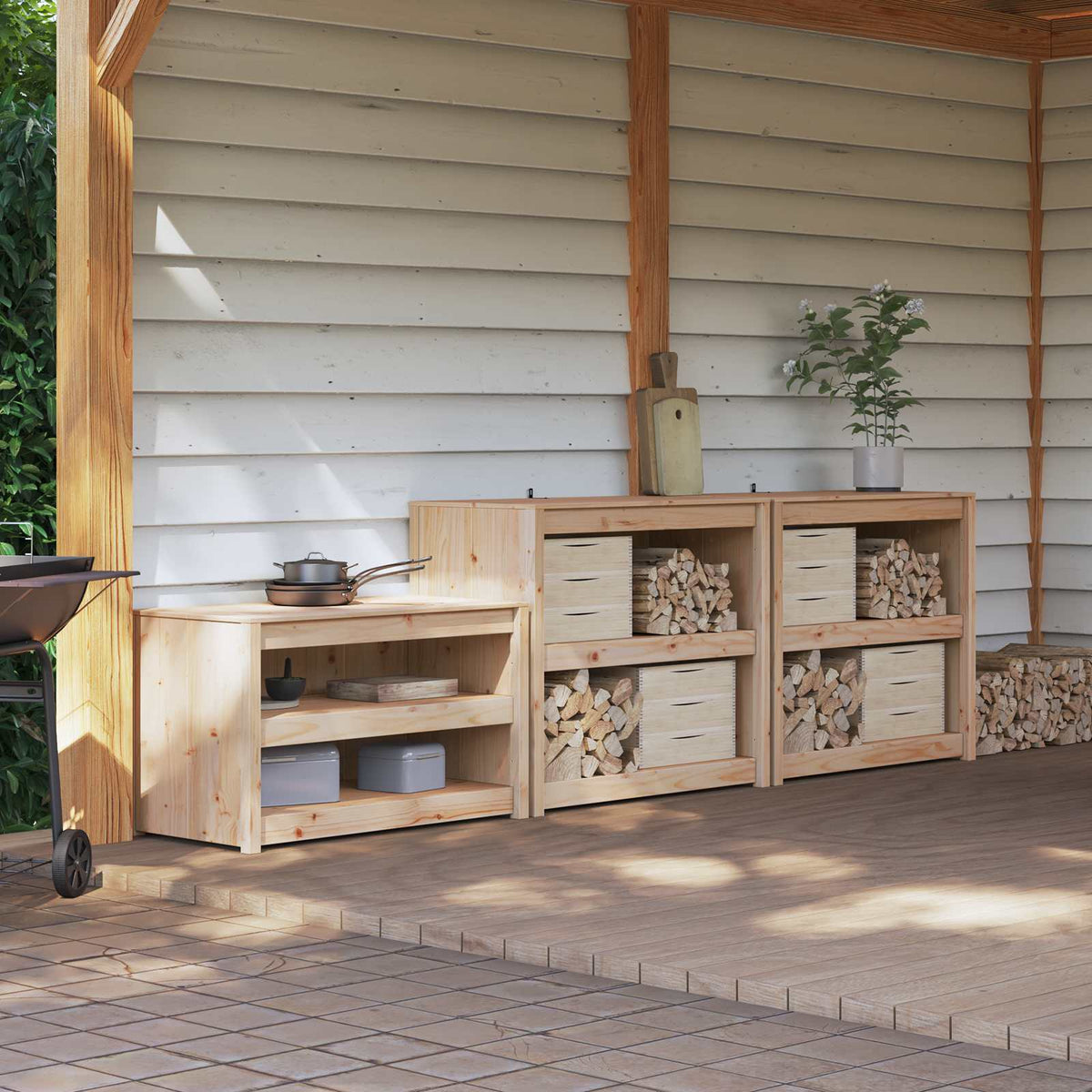 Kitchen Cabinets Outdoor Cabinet Shelf Meppel 3 Pcs Natural douglas 318 cm