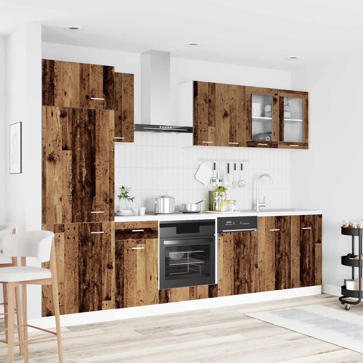 Kitchen Cabinets Unit Lyon 8 Pcs Engineered Wood Concrete Grey Artisan Oak White