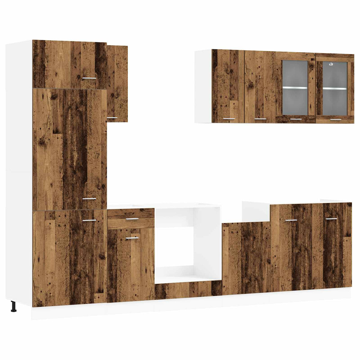 Kitchen Cabinets Unit Lyon 8 Pcs Engineered Wood Concrete Grey Artisan Oak White