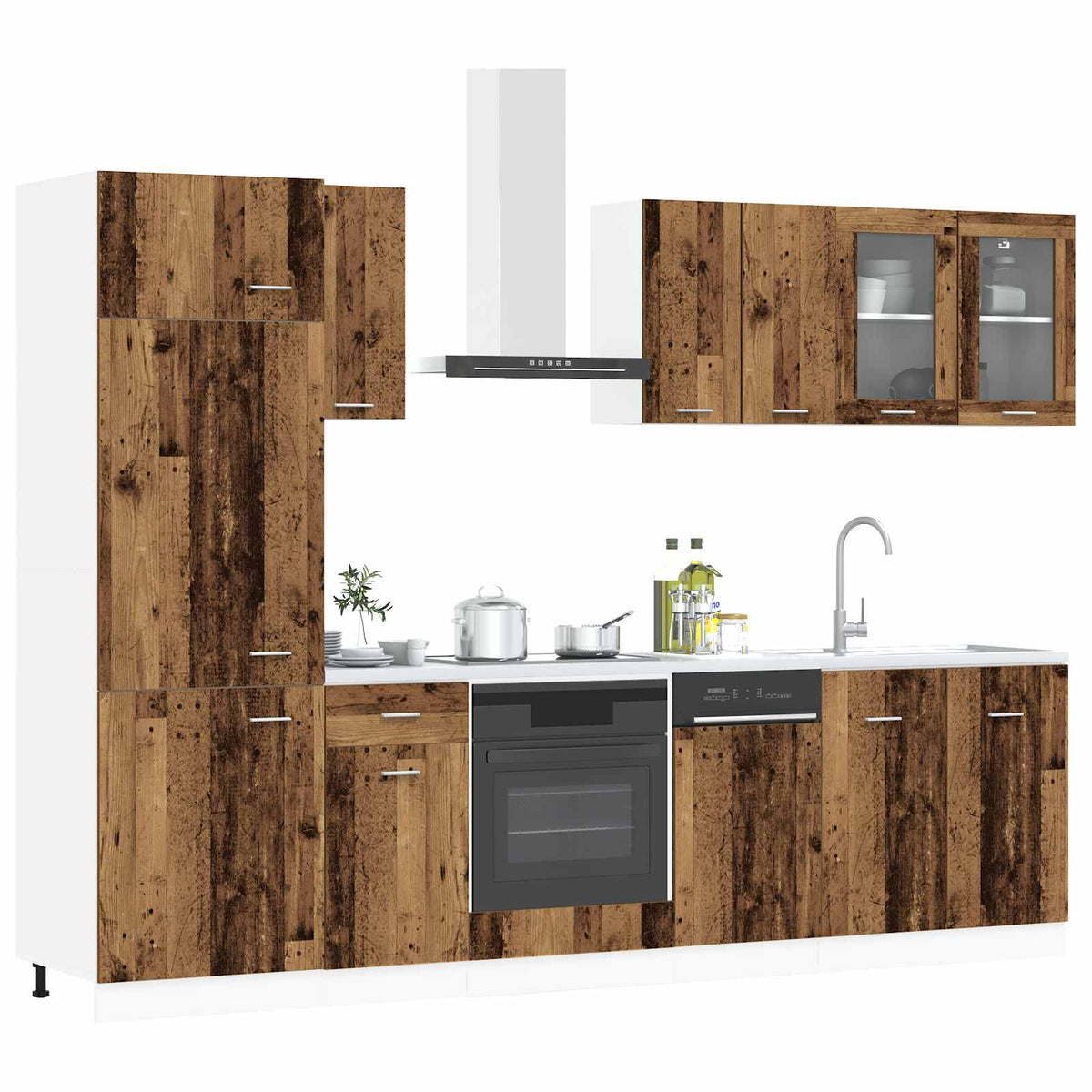 Kitchen Cabinets Unit Lyon 8 Pcs Engineered Wood Concrete Grey Artisan Oak White