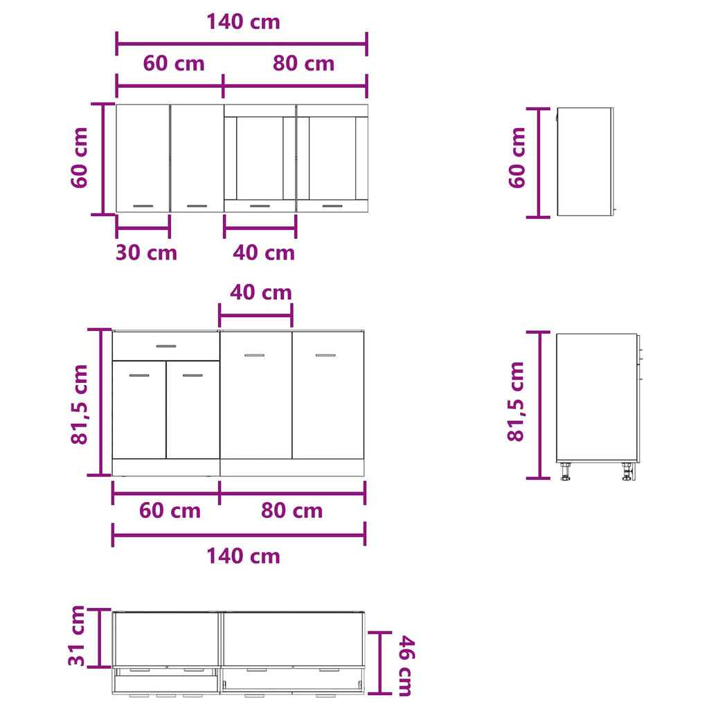 Kitchen Unit Lyon 4 Pcs Engineered Wood