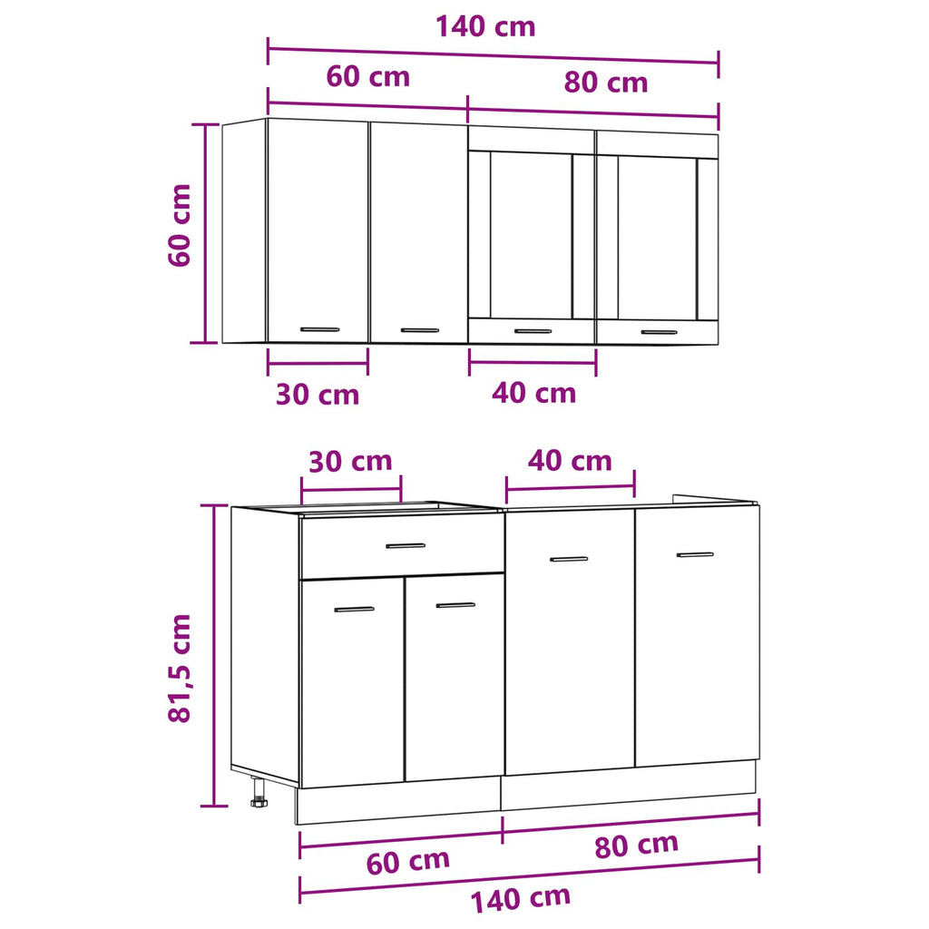 Kitchen Unit Lyon 4 Pcs Engineered Wood