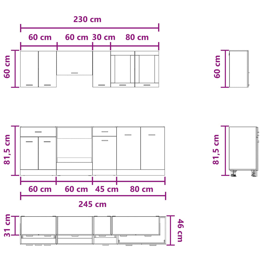 Kitchen Unit Lyon 8 Pcs Engineered Wood