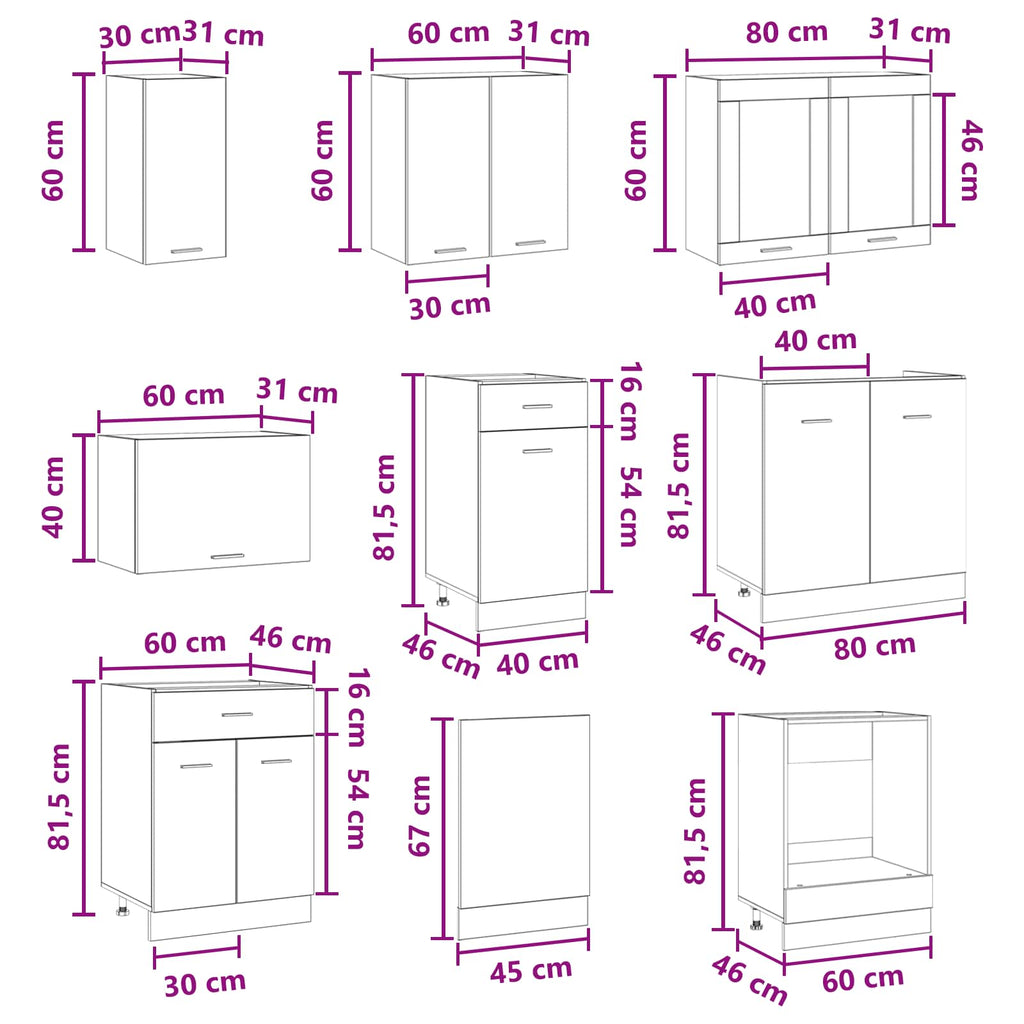 Kitchen Unit Lyon 8 Pcs Engineered Wood