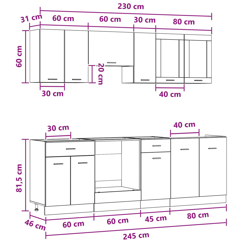 Kitchen Unit Lyon 8 Pcs Engineered Wood