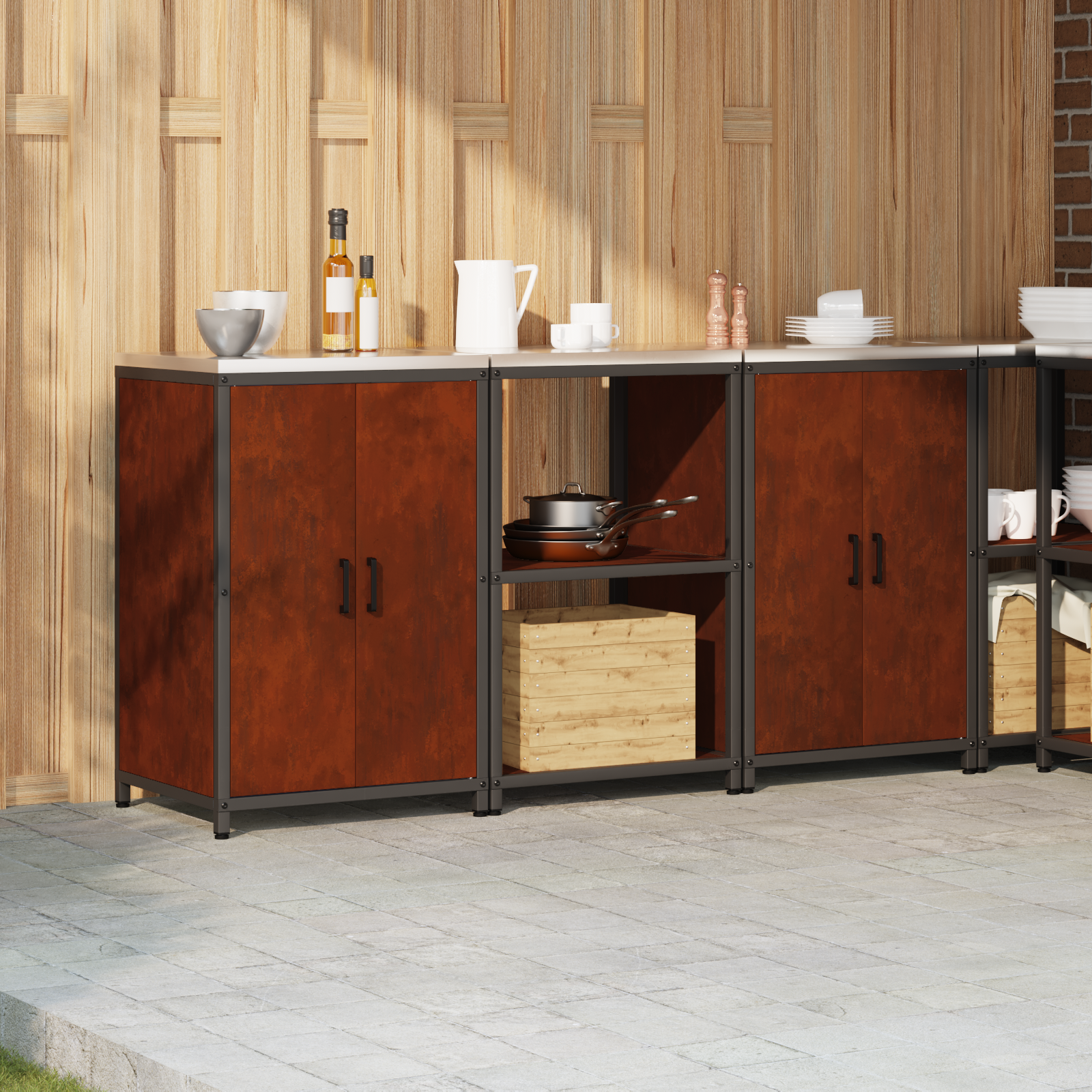 Kitchen Storage Set Hattem 3 Pcs Rusty Steel