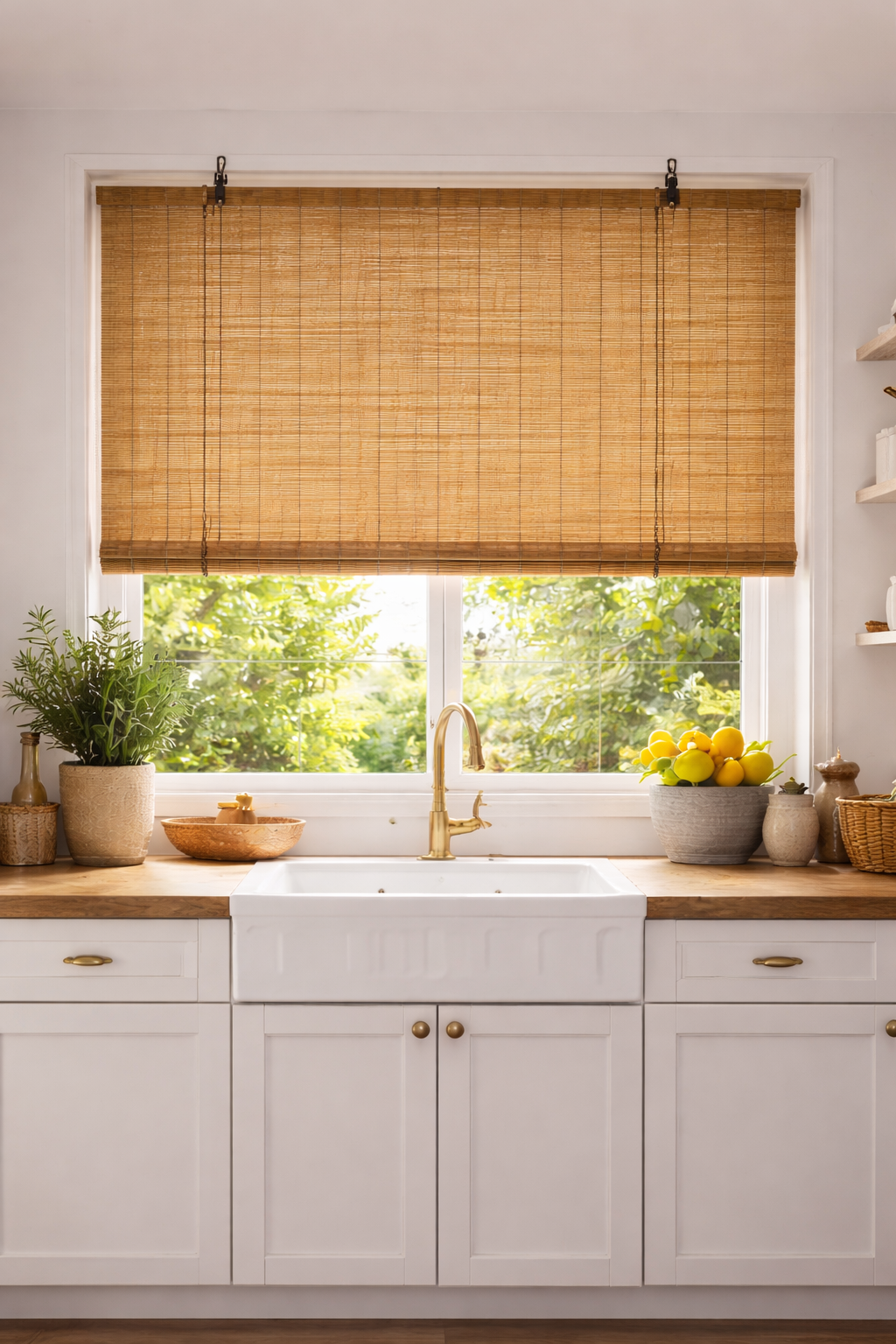 Roller Blind Bamboo 80x220cm Brown Window Shade Privacy Light Filtering
