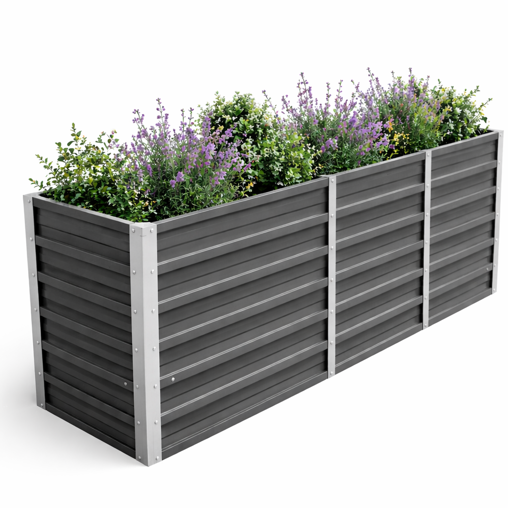 Large Raised Garden Bed 240cm Galvanised Steel Planter Outdoor Grey Box
