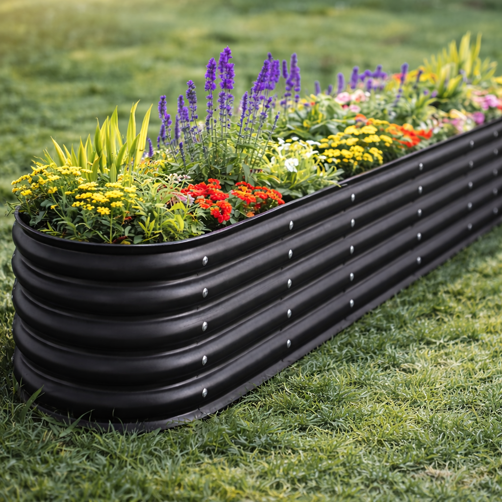 Large Galvanised Steel Raised Garden Bed Planter Outdoor Oval Anthracite