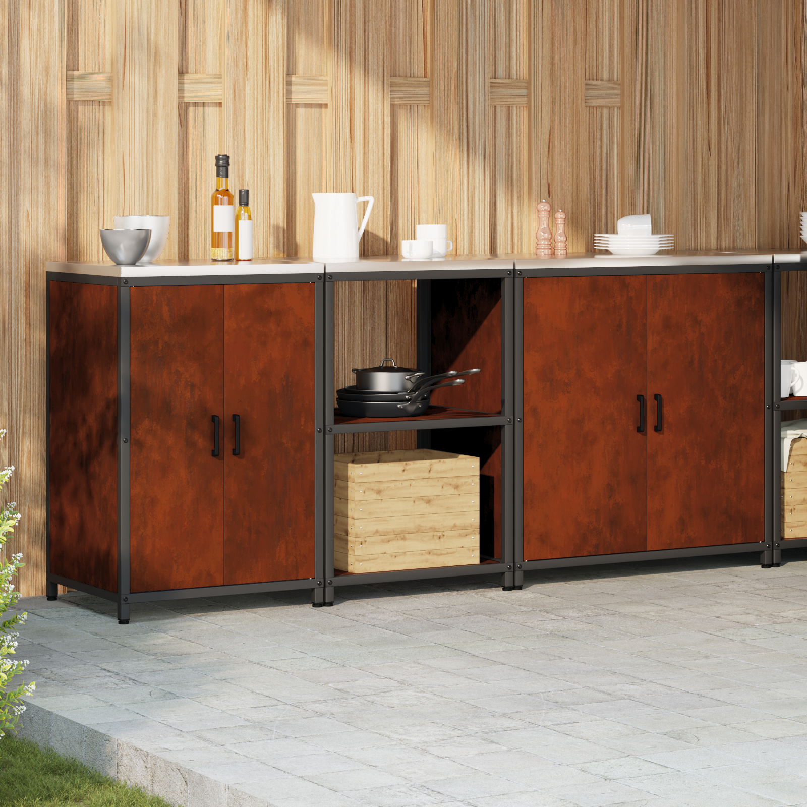 Kitchen Storage Set Hattem 3 Pcs Rusty Steel