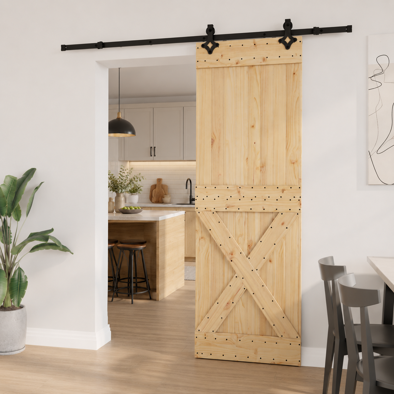 Sliding Door Narvik Natural And Black Cross design
