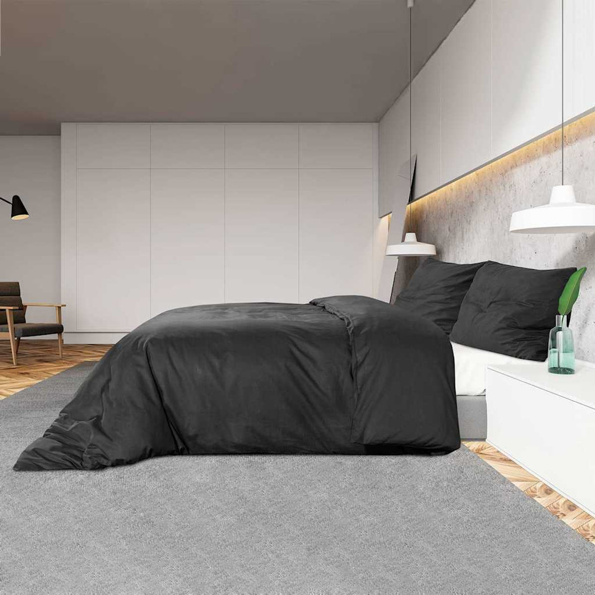 Duvet Cover Cotton Black 200 x 200 cm Bedding Bed Linen Bedroom Quilt 200x200cm