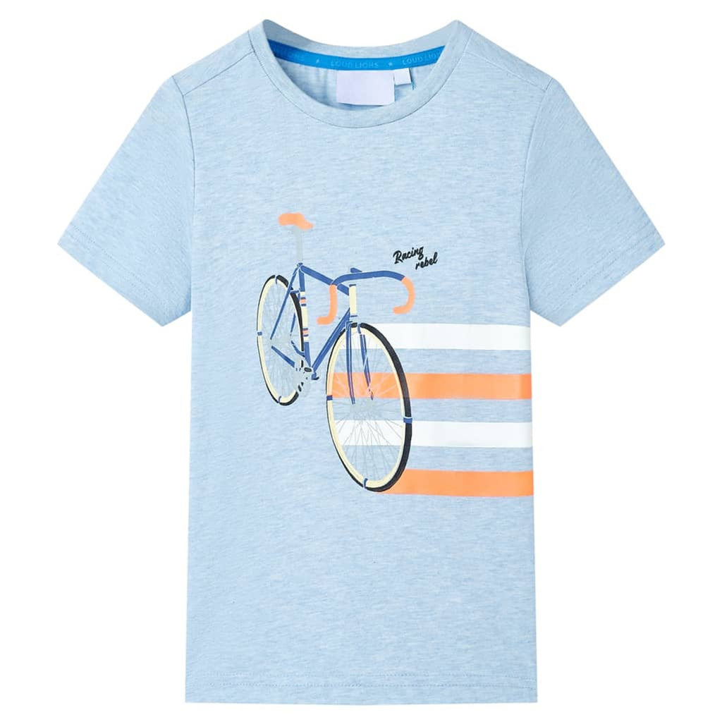 Kids T-Shirt Cotton Soft Blue Melange 128 Children's Top Kids Clothing 128