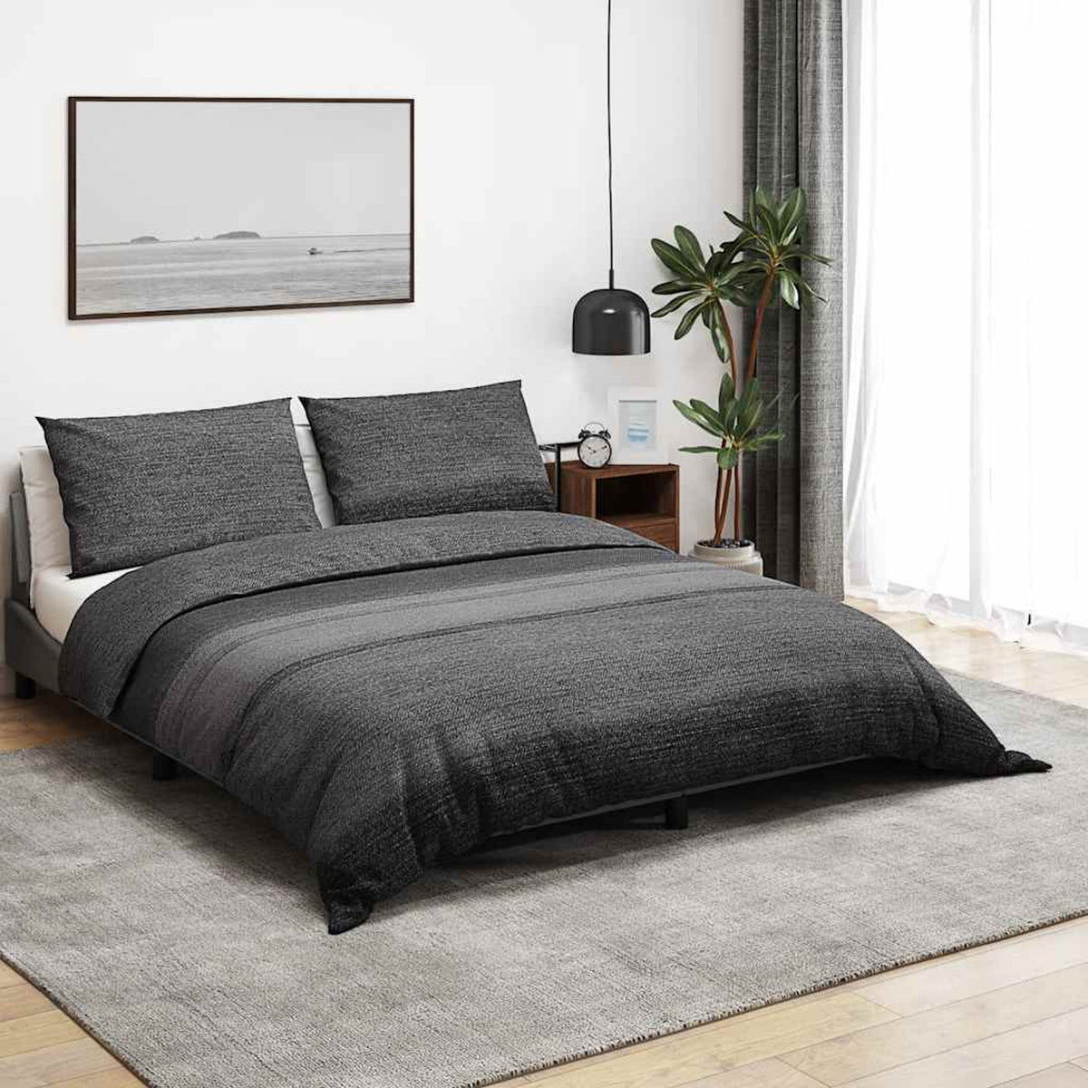 Duvet Cover Cotton Dark Grey 200 x 200 cm Bedding Bed Linen Bedroom Variant 6