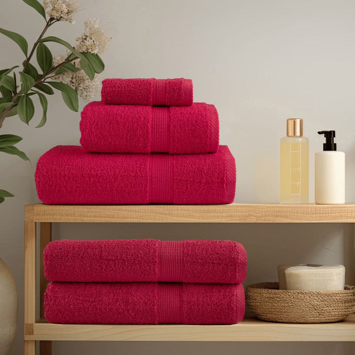 Towel Cotton Red 200 x 80 cm Bathroom Bath Linen Home Towels 2 pcs Variant 2