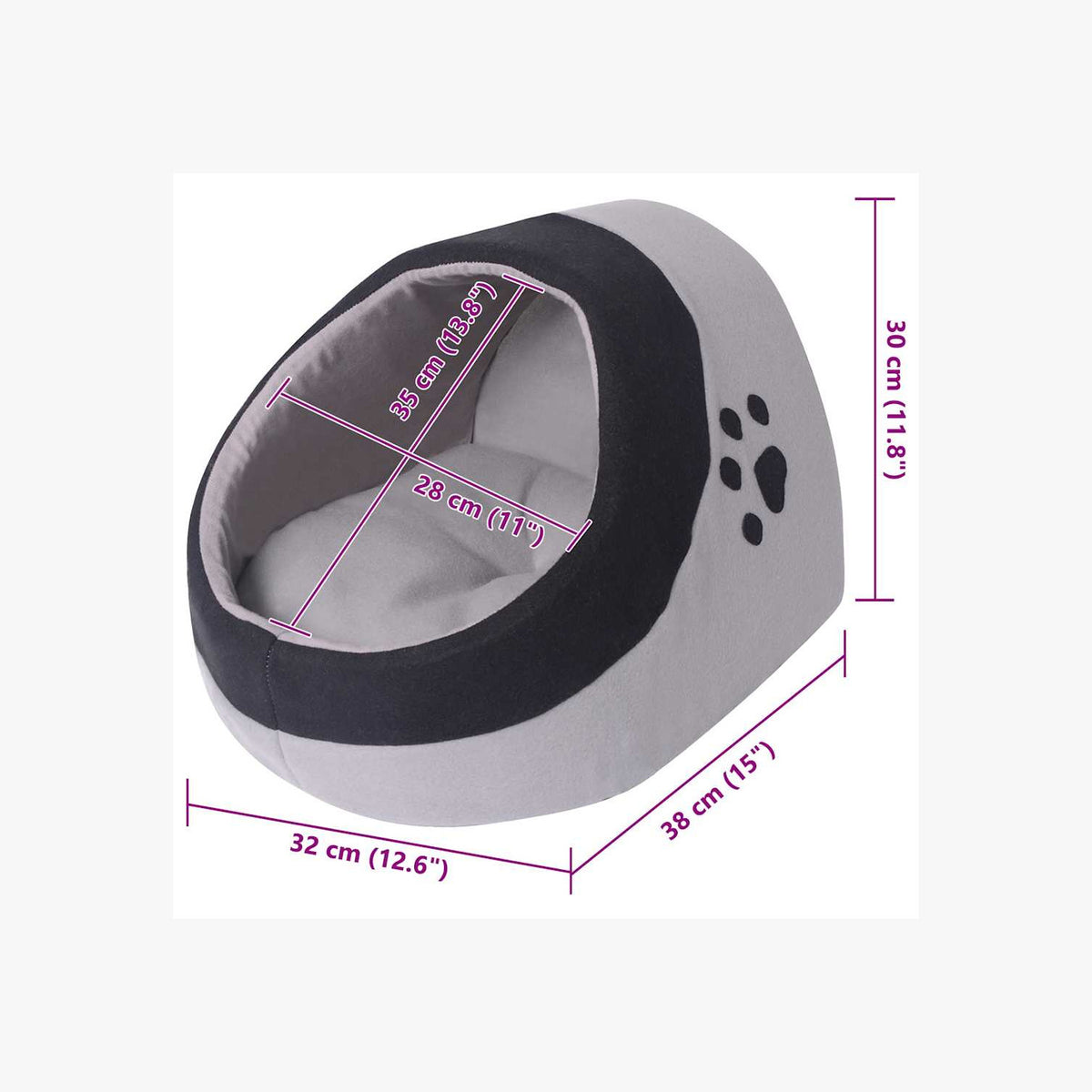 Cat Cubby Polyester Fleece Grey 32 x 38 x 30 cm Pet Feline Animal Cat Beds